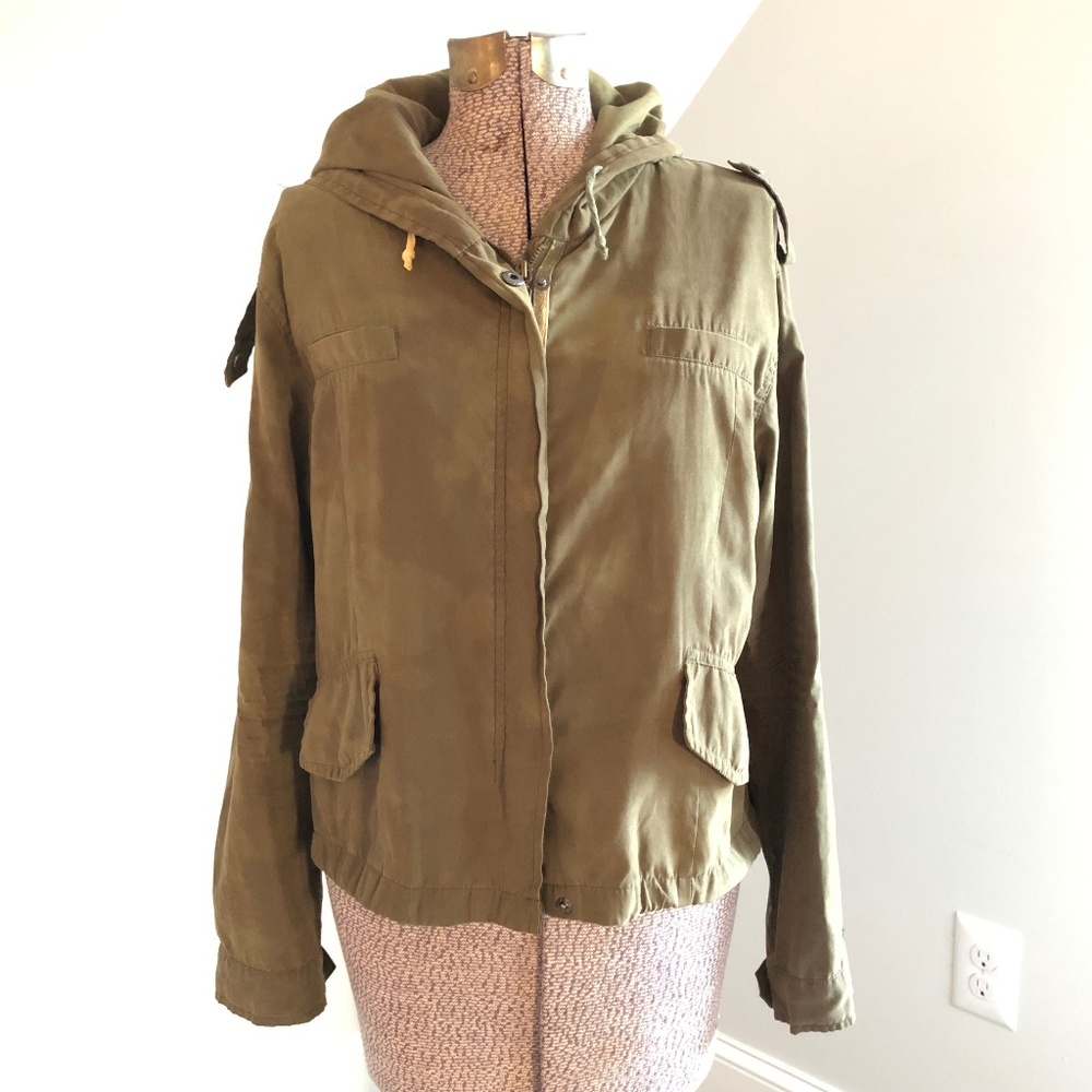 Army Green Hooded Jacket with Custom Distressing